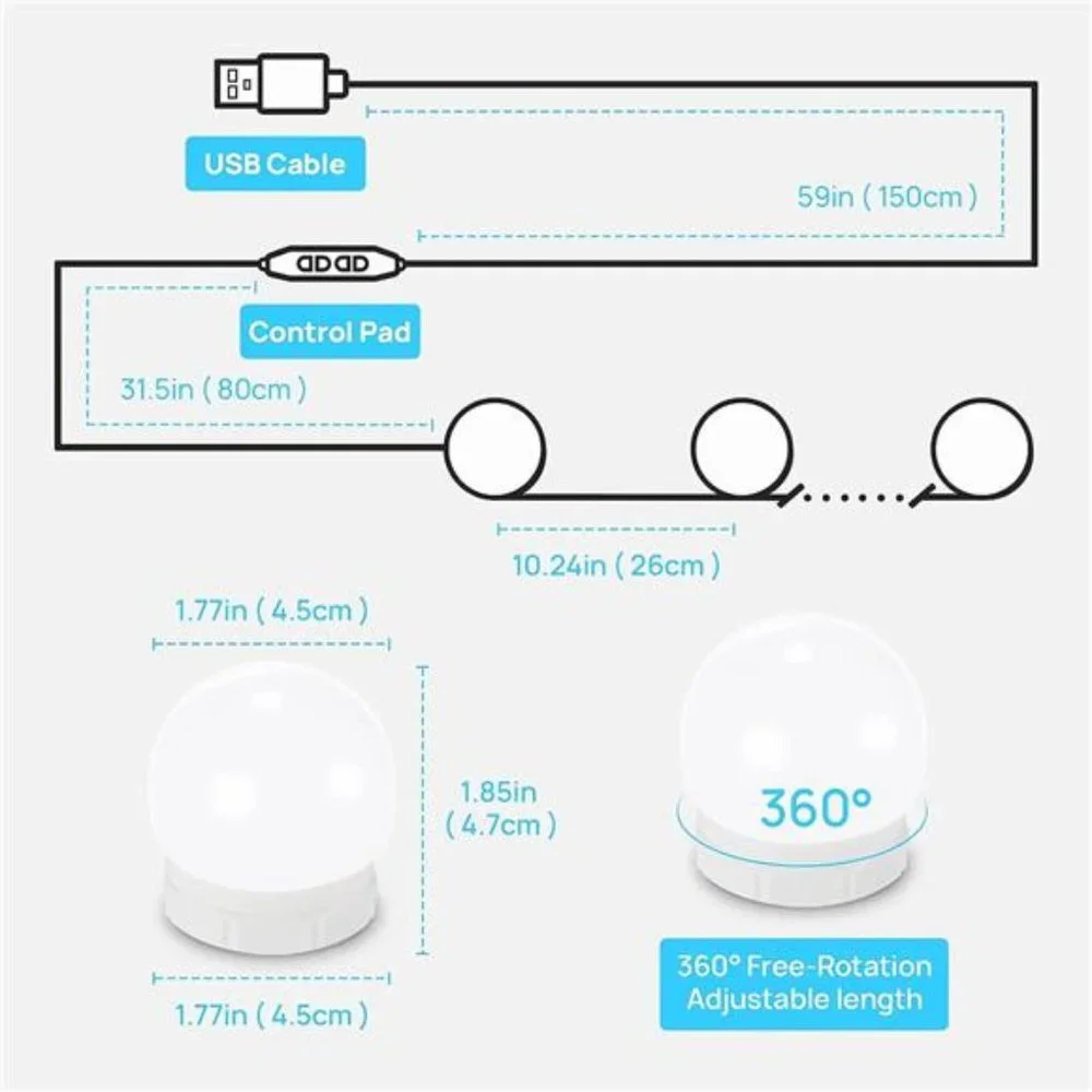 LED Vanity Lights For Mirror,Hollywood Style Vanity Lights With 10Dimmable Bulbs